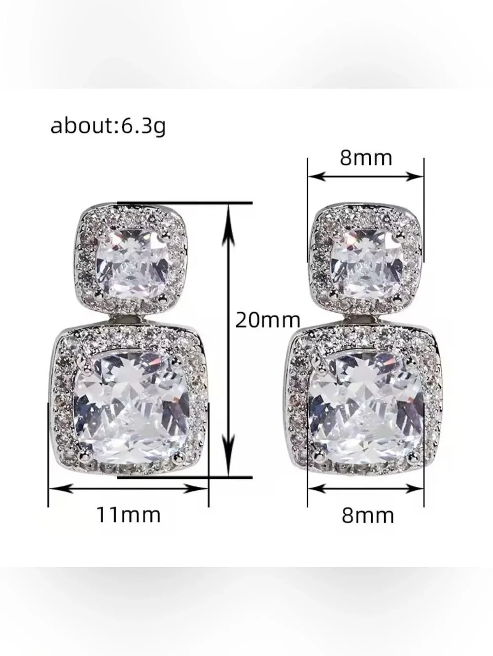 White Rhodium Double Cushion Halo Drop Earrings - Picture 3 of 5
